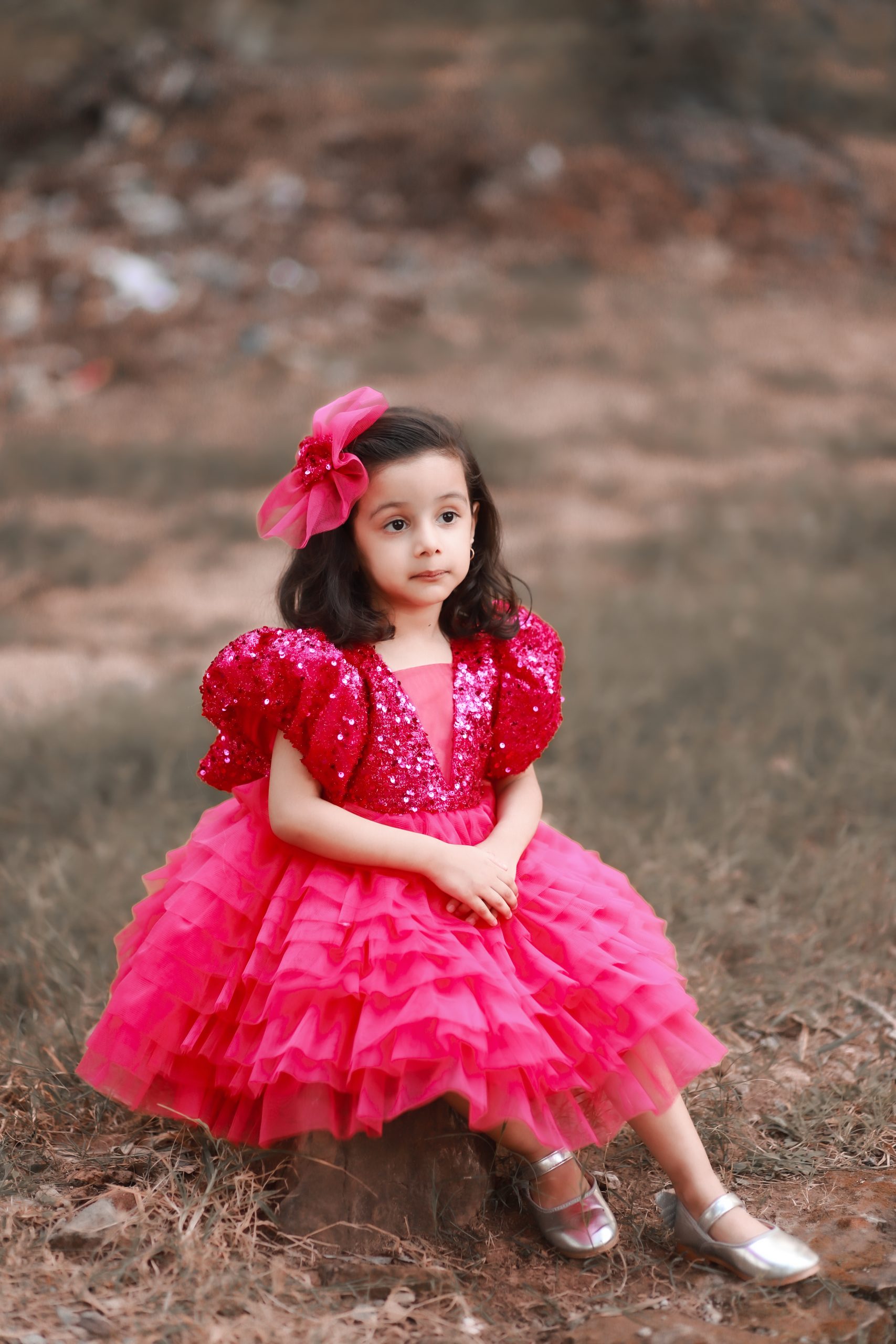 SHOCKING PINK SPARKLE DRESS (Bloon.pk) Article#29 - Kidsopedia Shop